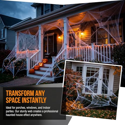 Halloween Spider Web Decor with 100 Fake Spiders - Stretchable & Reusable