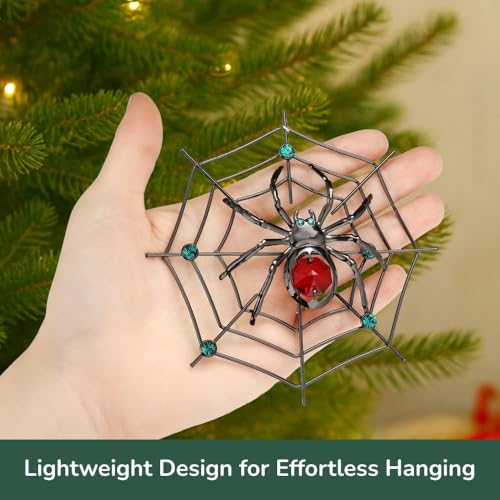 Matashi Black Spider Christmas Tree Ornament with Red and Green Crystals - Hanging Holiday Decor