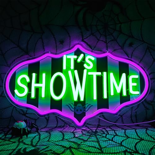 Show Time Neon Sign - Dimmable Halloween Neon Lights - Gothic Wall Decor
