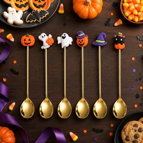Halloween Stainless Steel Dessert Spoons Set - Gold 6 Pieces
