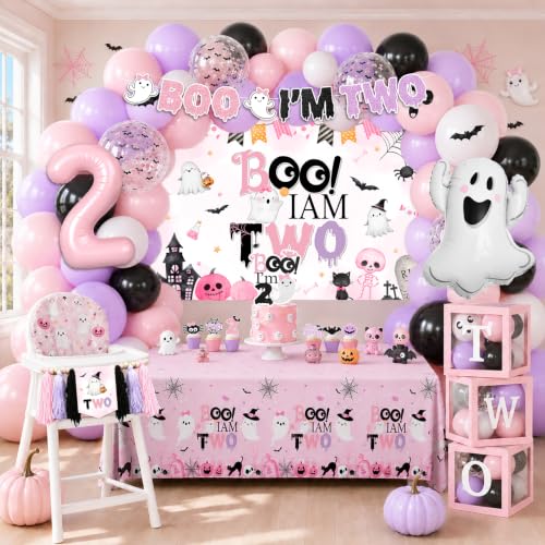 Halloween 2nd Birthday Decorations for Girl Spooky Theme Party Set with Balloons & Backdrop