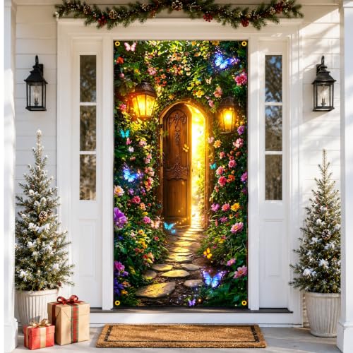 Butterfly Door Cover Banner Flower Party Decor for Front Door - Variation 3