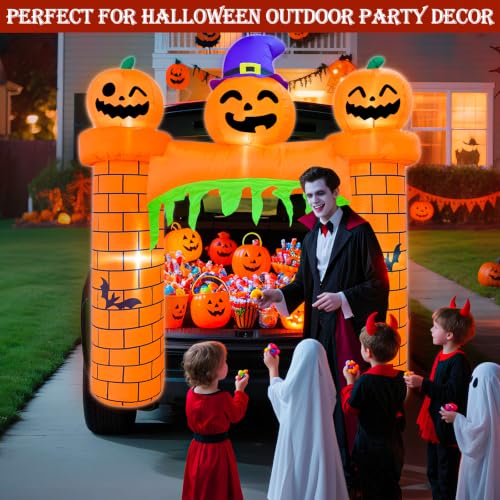 Halloween Inflatable Pumpkin Castle Car Decorations Kit - 6 FT with LED Lights