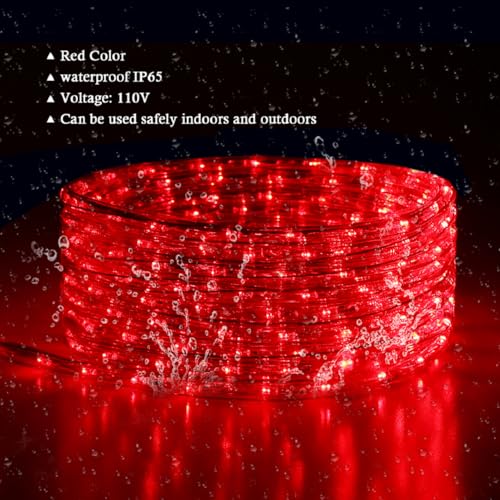 100Ft Waterproof LED Rope Lights - Outdoor Decorative String Light for Indoor & Garden - Christmas Red Variation