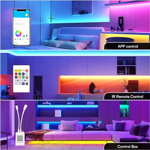 16.4ft RGB LED Strip Lights with Smart IC, 2880 LEDs, Bluetooth App Control