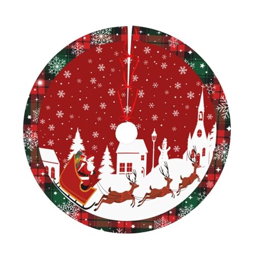 36in Red Green Plaid Christmas Tree Skirt with Santa Variation - Holiday Decor