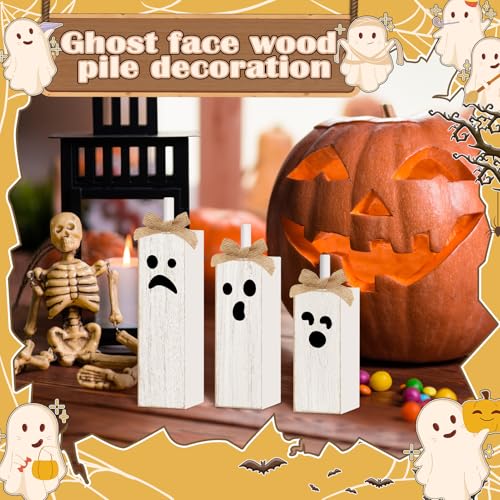 Ghost Face Wooden Tiered Tray Decor - Pink Ghost Boo Set, 3 Pack