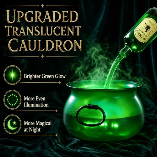 Halloween Floating Potion Cauldron with Mist Maker and Green Glow