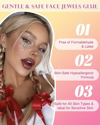 Face Makeup Glue 5ml Waterproof Adhesive for Rhinestones & Face Gems - Hypoallergenic, Clear
