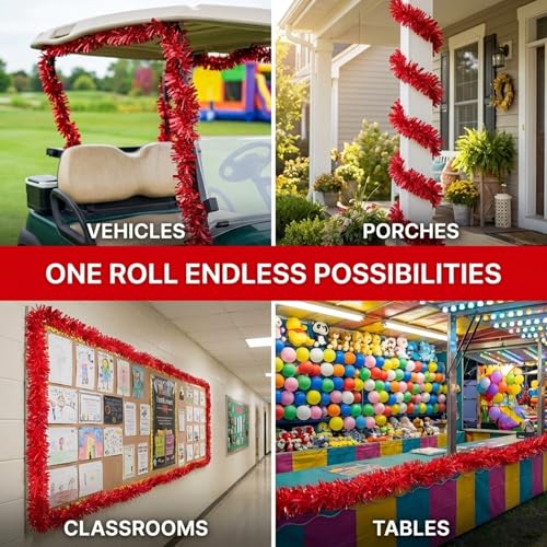 Red Vinyl Twist Garland for Parade Floats & Holiday Decorations - 4" x 25'
