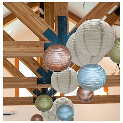 Grey Paper Lanterns 3-Pack - 12 Inch Decorative Round Chinese Party Lanterns for Wedding & Celebration