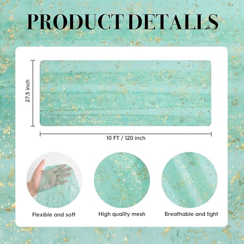 10Ft Turquoise Gauze Gold Table Runner Set - 28x120 Inch 10 pcs Glitter Decor
