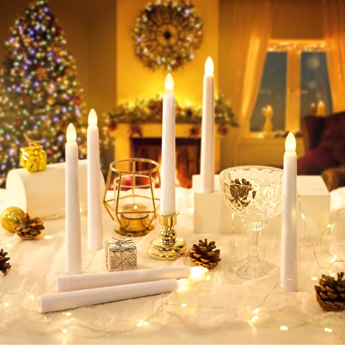 Daord 9 Pack Flameless Flickering LED Taper Candles with Remote & Timer - White + Gold Holders, Christmas Window Decor