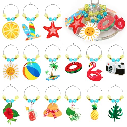Summer Style Wine Glass Charms Set - Beach Hawaii Pattern Drink Markers