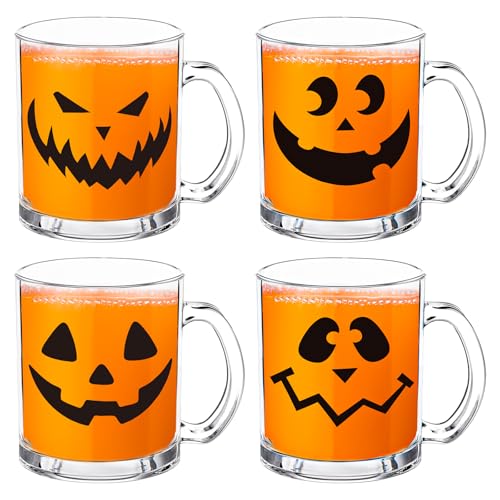 Halloween Glass Coffee Mug Set - Spooky Pumpkin Face Drinkware, 4 Pack