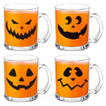 Halloween Glass Coffee Mug Set - Spooky Pumpkin Face Drinkware, 4 Pack