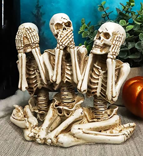 Gothic Skeleton Sisters Figurine - See Hear Speak No Evil Halloween Decor - 6 Inch