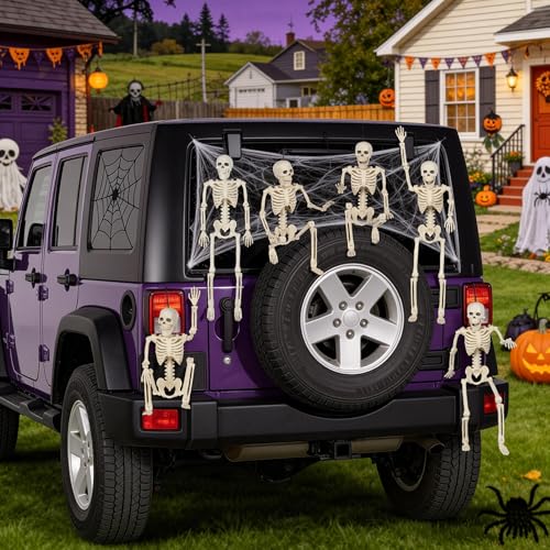 Halloween Skeleton Decorations - 16 Inch Full Body Posable Skeletons, White, 6-Pack