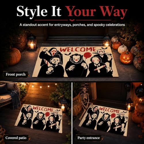 Halloween Horror Movie Characters Welcome Door Mat 32x48 Inches - Non-SlipDecor