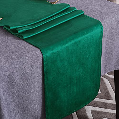 Emerald Green Velvet Table Runner 14x51 Inch - Decorative Dining Accessory