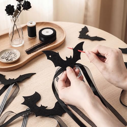 Halloween Bat Garland Set with Ribbons - Black Flying Bat Banners for Decorations
