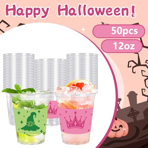 Halloween Pink Green Witch Disposable Cups 12 oz - Party Supplies, 50 Pack