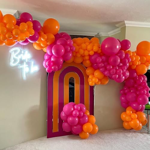 Hot Pink Orange Gold Balloon Garland Arch Kit - 134pcs Party Decorations - Variation of Hot Pink Orange Gold