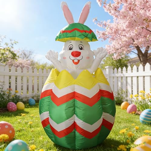 Halloween Inflatable Bunny Decoration with Auto-Lifting & LED Lights for Yard Garden Outdoor Indoor