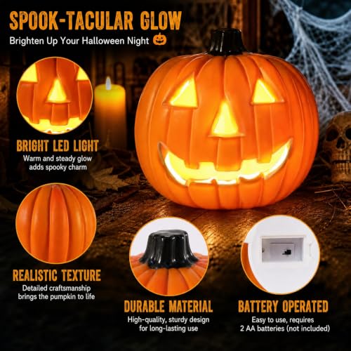 8-Inch LED Halloween Pumpkin Decoration Indoor Outdoor Lighted Decor