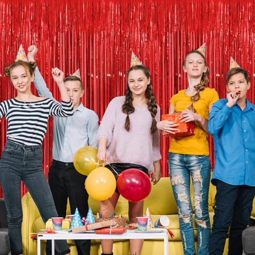Red Foil Fringe Curtain Backdrop Pack - 30 Count, 3.3x8.2 Ft Party Decorations