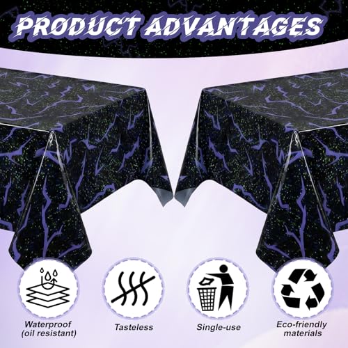 Black Lightning Pattern Plastic Tablecloth - K-Pop Birthday Decor, 54x108 Inches - Black Hunters Variation