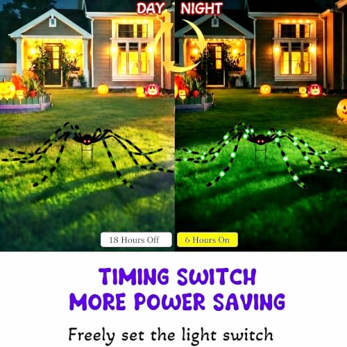 6.6 Ft Giant Black & Green Halloween Spider with 36 LED Lights & Metal Stand - 1 Pack