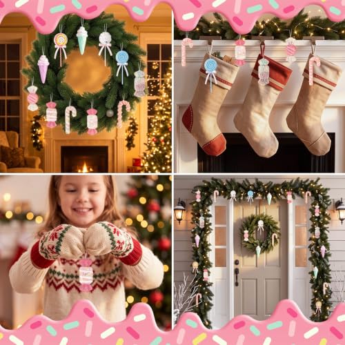 Pastel Christmas Candy Ornaments Set - Pink White Yellow Purple Green - 12 Decor Items