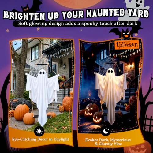 Outdoor Hanging Swinging Ghost Light Up Decoration - White and Black - 47in Halloween Ghost