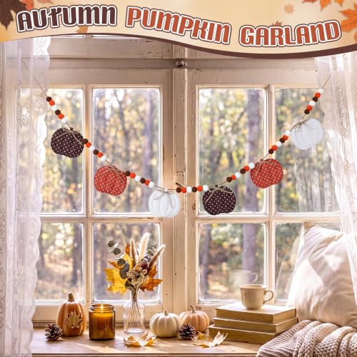 Polka Dot Pumpkin Garland - Fall 6.56ft Rustic Autumn Decor for Home - Polka Dot Pumpkin