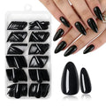 Black Almond Press On Nails Kit - 240pcs Medium Fake Nails with Glue & Adhesive Tabs