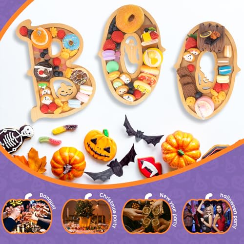 Halloween Wooden Charcuterie Board Set - BOO Letters with 14 Balloons - Party Table Decor