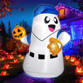 5FT Halloween Inflatable Ghost Pitcher with Pumpkin Baseball Outdoor Decor LED Lights