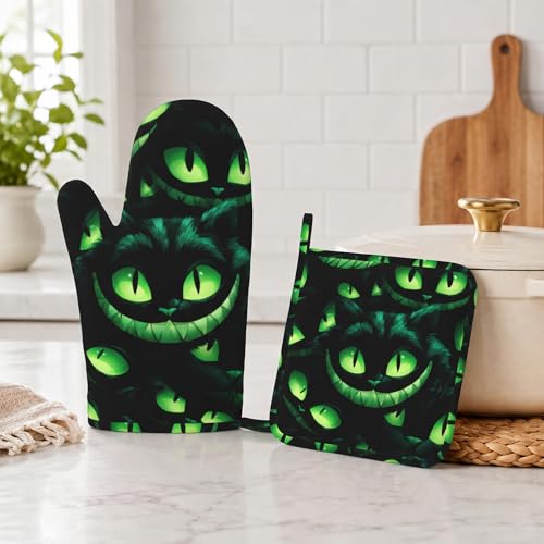 Halloween Ghost Face Heat-Resistant Oven Mitts & Pot Holder Set - Non-Slip Silicone Kitchen Gloves