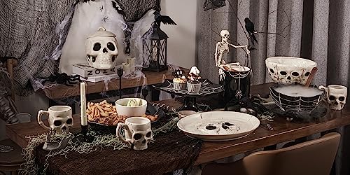 Halloween Skull Ceramic Candy Bowl - 10.4 Inch White Treat Container for Chocolates & Cookies