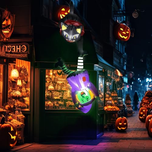 8 FT Halloween Inflatable Cat and Witch Outdoor Decor with LED Lights