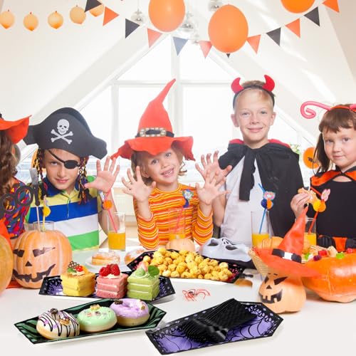 Halloween Coffin Plates with Black Forks Set for Party, 24 Pieces