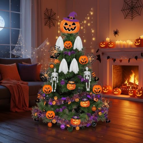 Halloween Tree Ornaments Decorations Set - Witch Hat Pumpkin Skeleton Ghost & More - Variation of THIS listing