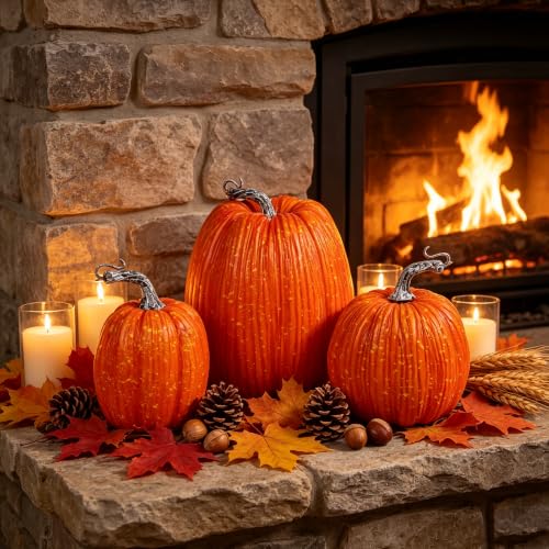 Winemana Fall Decor Artificial Pumpkins Set of 3 Orange Foam Pumpkin - Variation of THIS listing