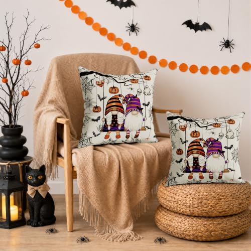 Gnome Ghost Bat Halloween Throw Pillow Cover 20x20 Inches - Home Decor - Pack of 1