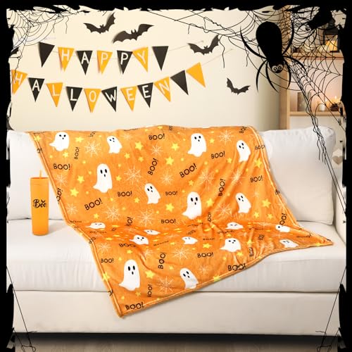 Halloween Boo Gift Set with Ghost Cup Blanket Socks Bracelets - Orange Themed