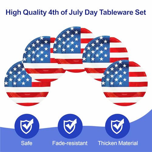 4th of July Party Plates Set - 40pcs Disposable Dinner & Dessert Plates - Independence Day Tableware
