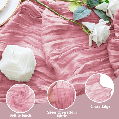 Pink Cheesecloth Table Runner Set - 12 Pcs 10FT Rustic Boho Sheer Linens