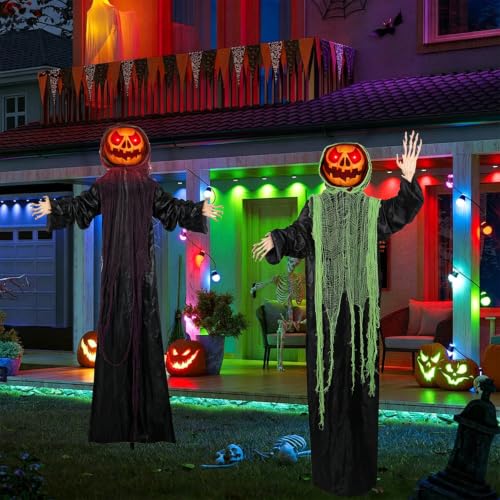 Halloween Decor Outdoor 6ft Lighted Standing Pumpkin Men - 2 Pack - Spooky Halloween Props