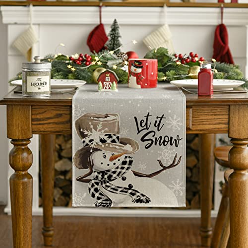 Artoid Mode Snowman Winter Table Runner 13x72 Inch - Silver Variation